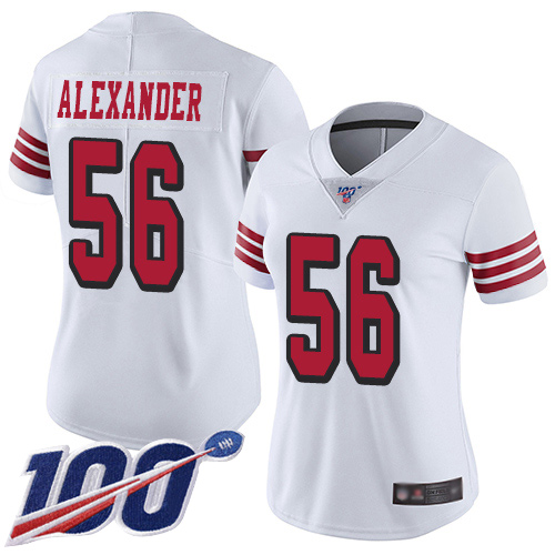 San Francisco 49ers Limited White Women Kwon Alexander NFL Jersey #56 100th Season Vapor Untouchable Rush
